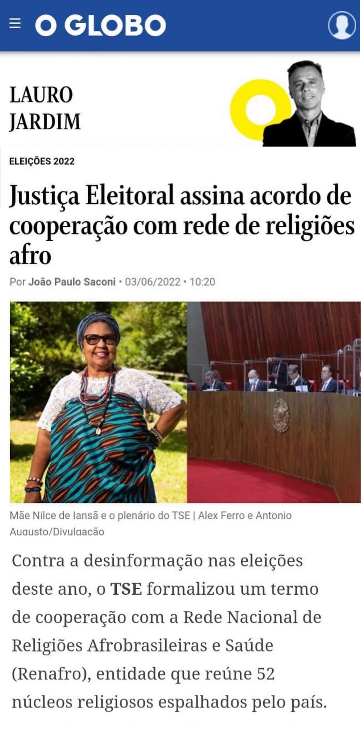 O Globo – LauroJardim – Julho de 2022