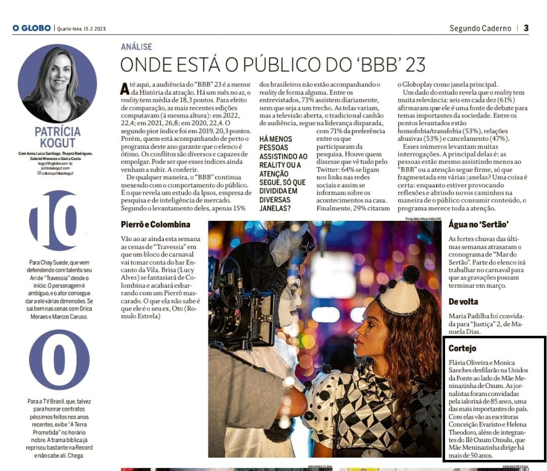 O Globo – Patricia Kogut – Fevereiro 2023