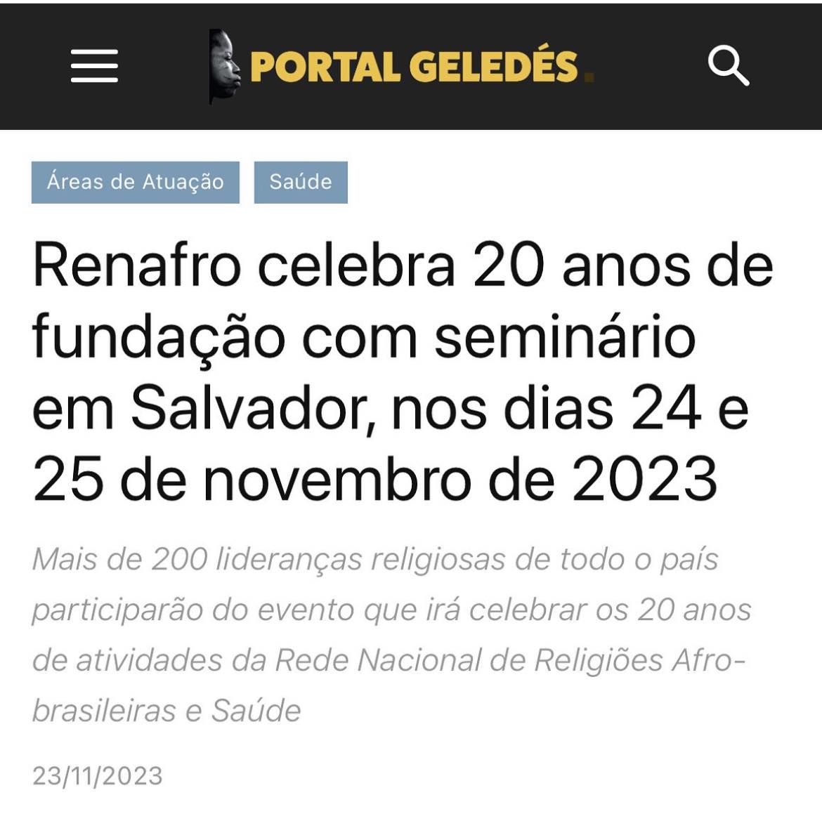 Portal Geledés  – novembro 2023